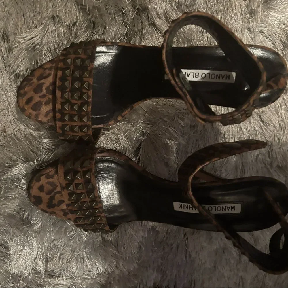Manolo blahnik shoes animal print heels cuff ankle dress shoes studded sandals